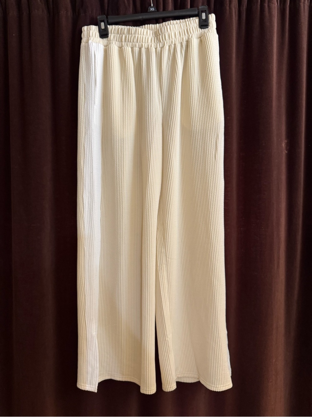 Cream Ribbed Wide-Leg Pants